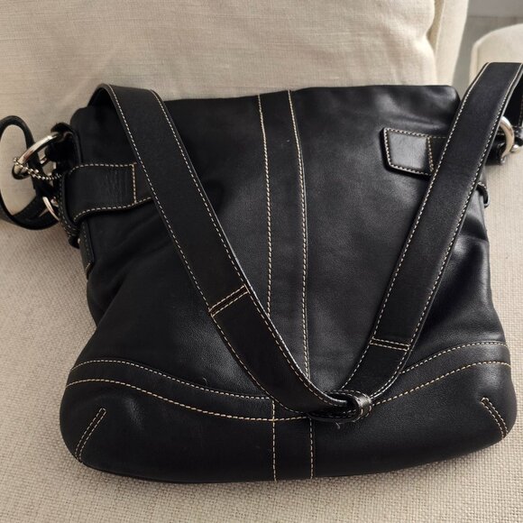 Vintage Coach black leather Crossbody Shoulder bag #1452 - Picture 4 of 5